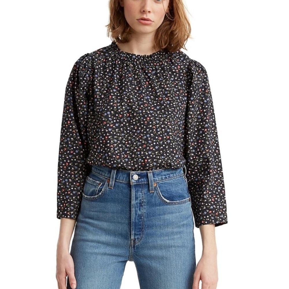 Levi's Lena Ruffled Cotton Crewneck Floral Blouse Size XL NWT